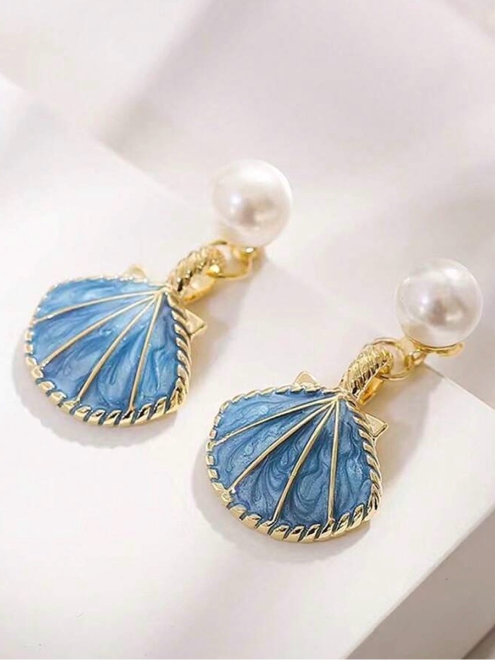 Blue Shell  Drop Earrings - Picture 2 of 4